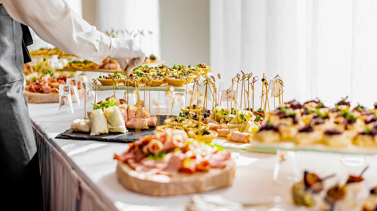 Buffet spread with assorted appetizers at a luxury restaurant.