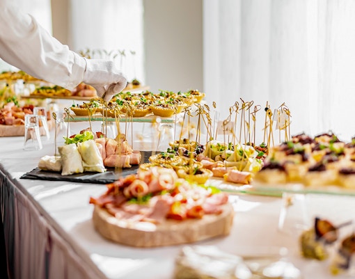 Buffet spread with assorted appetizers at a luxury restaurant.