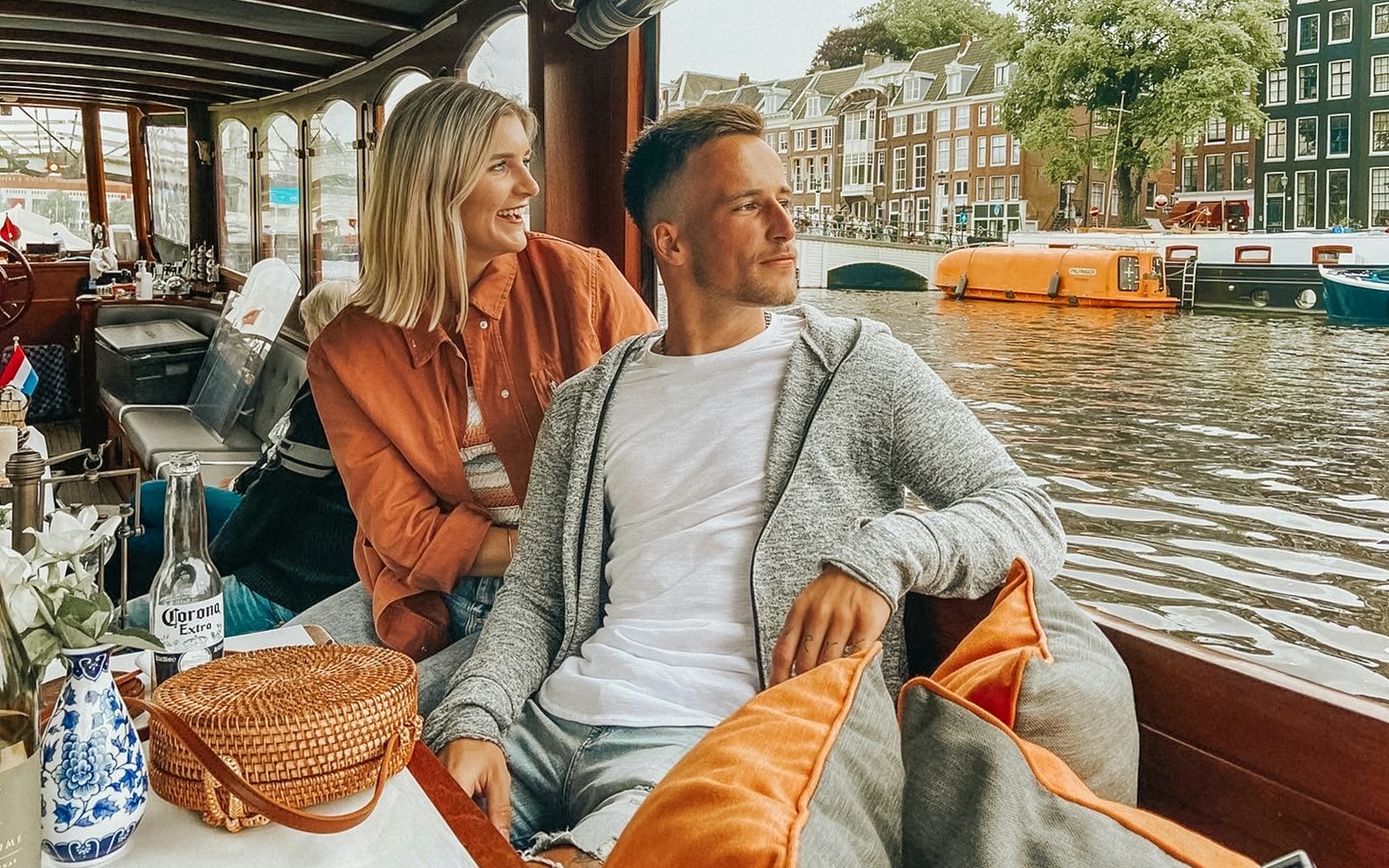 Couple enjoying canal cruise