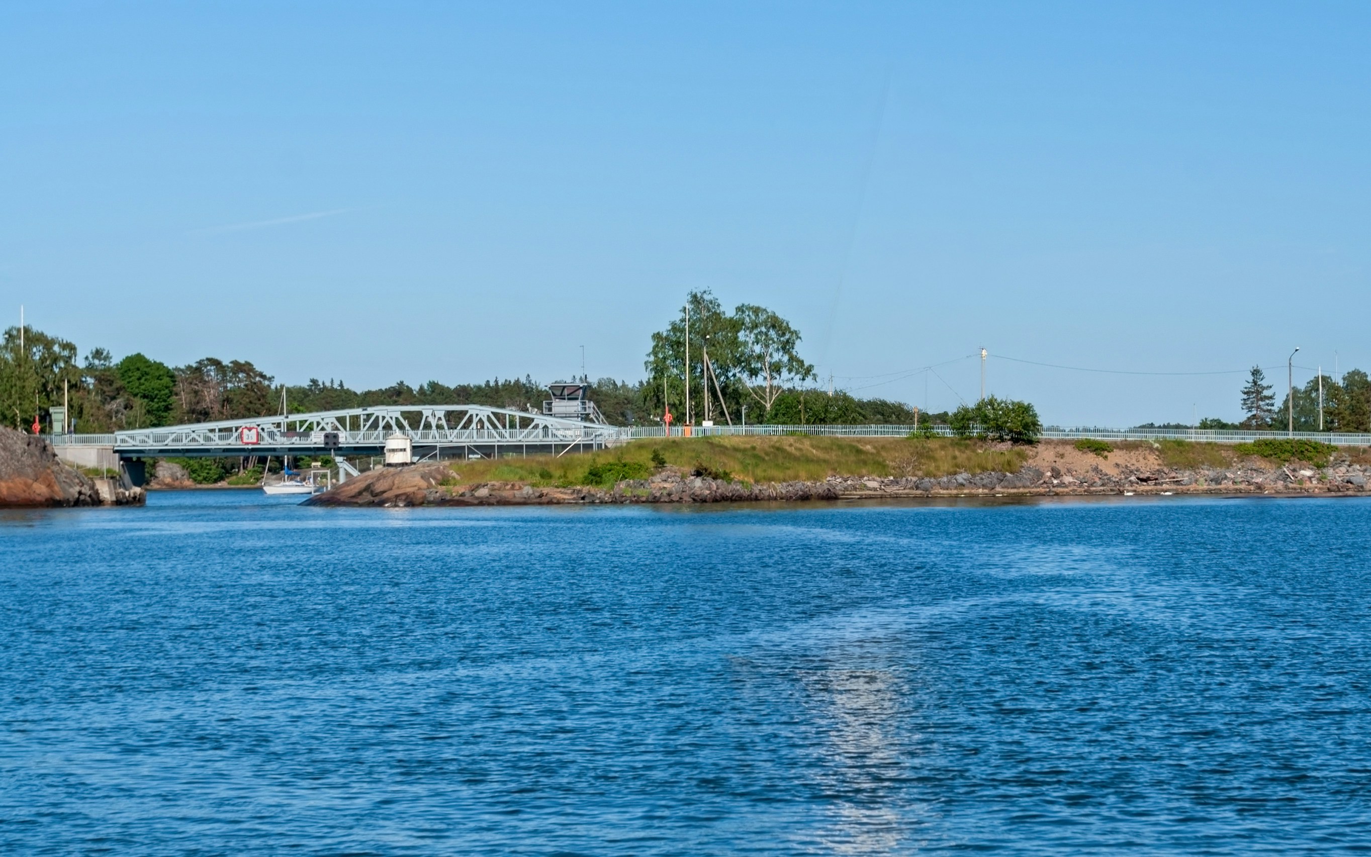 Sailboat near Hevossalmi bridge in Helsinki, Finland.