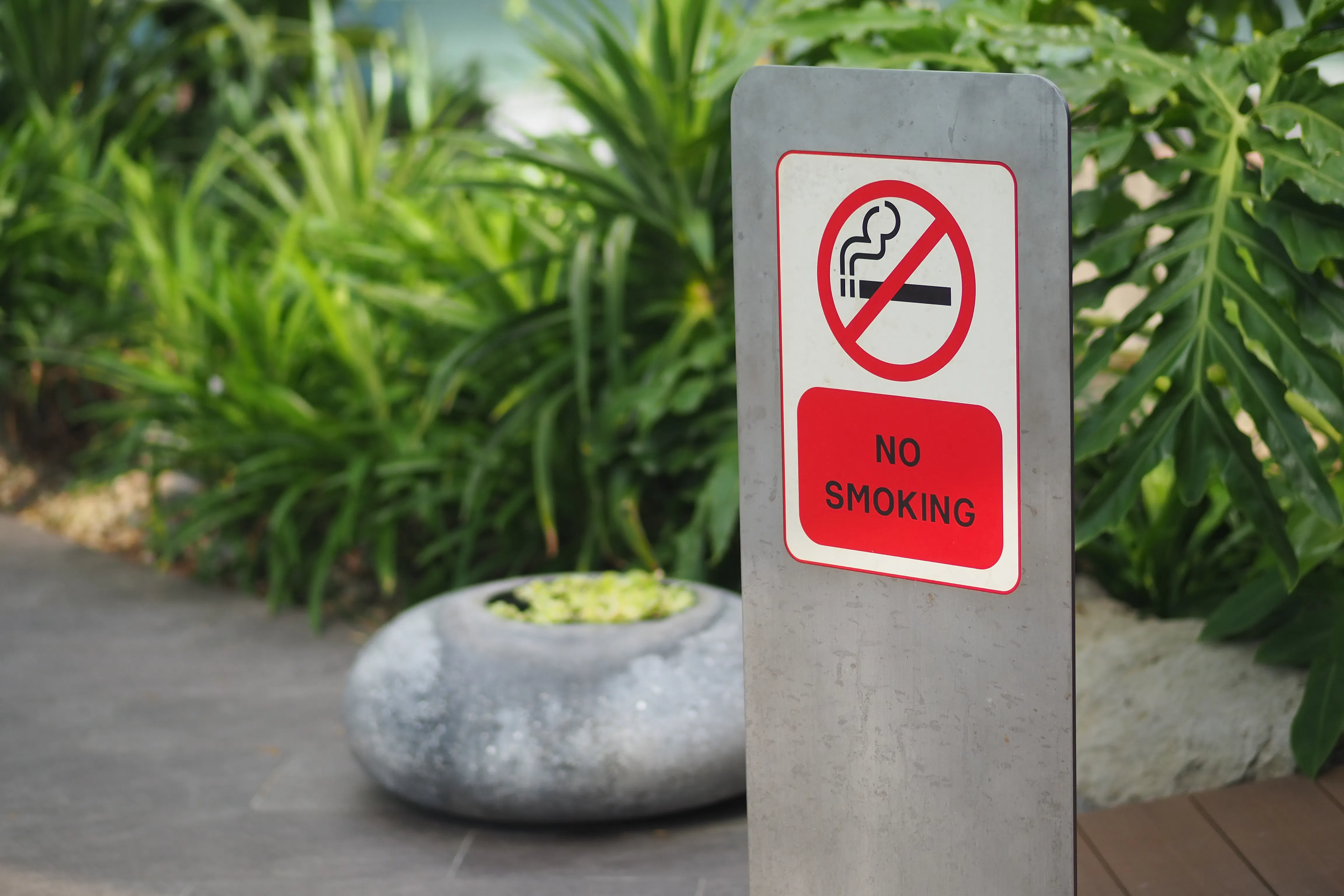 No smoking sign in Jardin Secret garden setting.