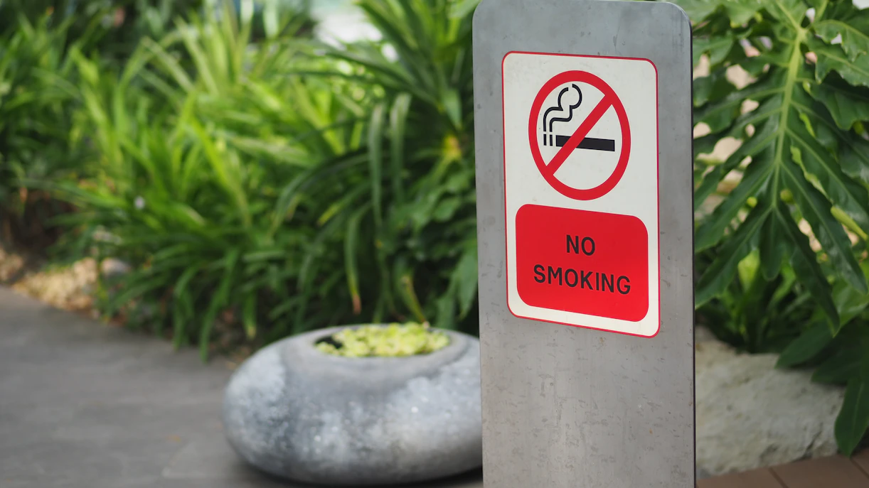 No smoking sign in Jardin Secret garden setting.