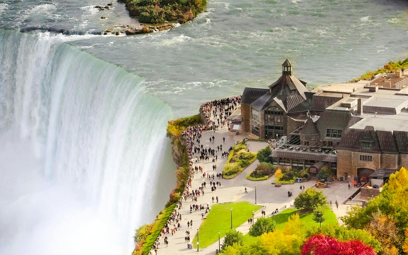 Crowds at Table Rock viewing platform overlooking Niagara Falls.