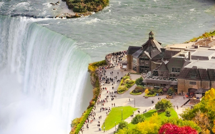 Crowds at Table Rock viewing platform overlooking Niagara Falls.