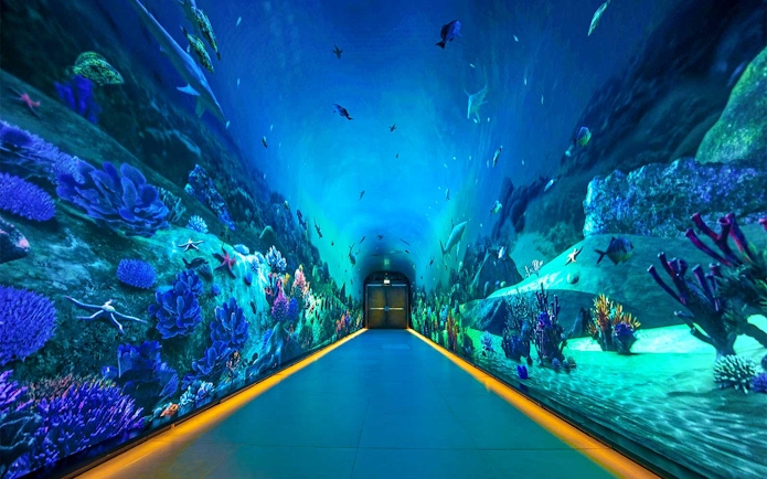 Underwater-themed tunnel at The View at the Palm, Dubai.