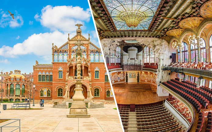 Hospital de la Santa Creu i Sant Pau exterior and interior, Art Nouveau architecture, Barcelona, Spain.