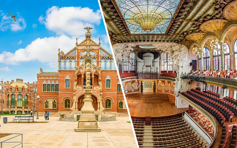 Hospital de la Santa Creu i Sant Pau exterior and interior, Art Nouveau architecture, Barcelona, Spain.