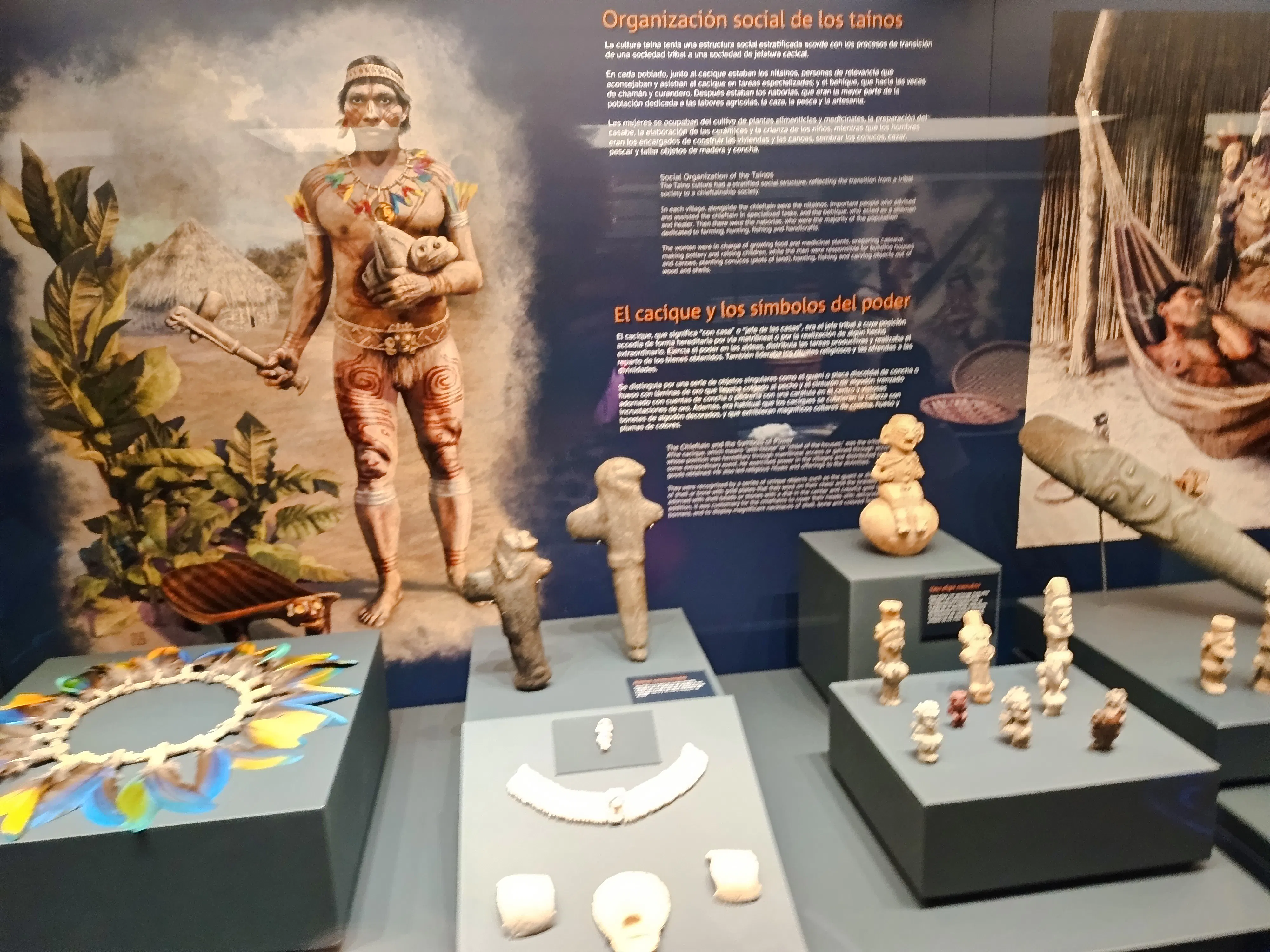 Taíno artifacts and cultural display at a museum in Santo Domingo, featuring indigenous history.