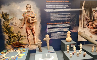 Taíno artifacts and cultural display at a museum in Santo Domingo, featuring indigenous history.