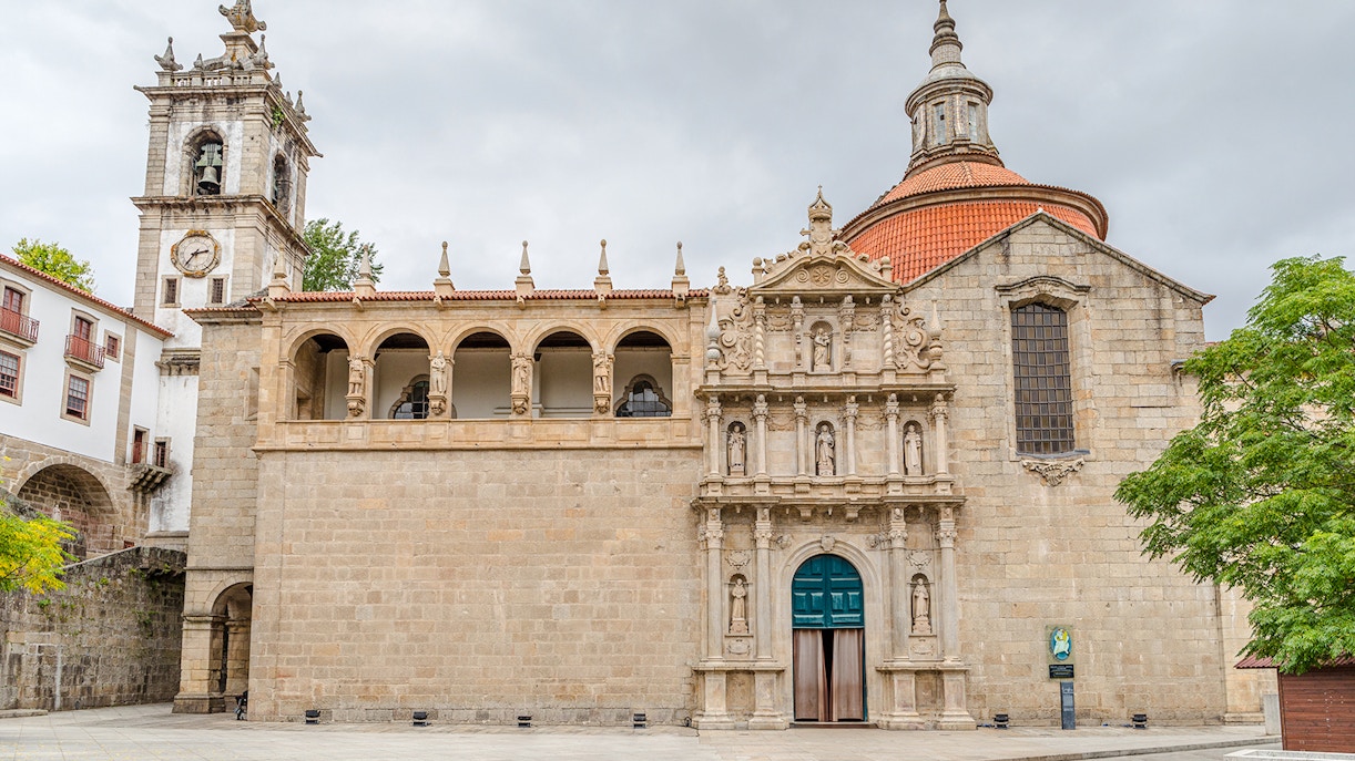 São Gonçalo Church facade with bell tower in Amarante, Portugal.