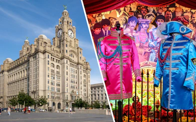 The Beatles Story exhibit with Sgt. Pepper uniforms in Liverpool.