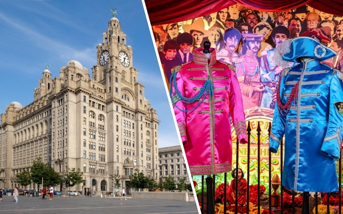 The Beatles Story exhibit with Sgt. Pepper uniforms in Liverpool.