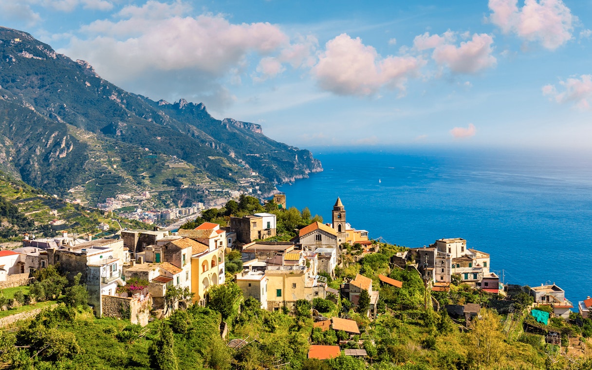 Amalfi Coast village with sea view, part of Pompeii & Amalfi full-day tour.