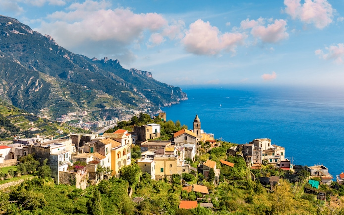 Amalfi Coast village with sea view, part of Pompeii & Amalfi full-day tour.