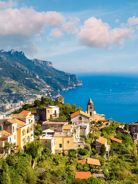 Amalfi Coast village with sea view, part of Pompeii & Amalfi full-day tour.