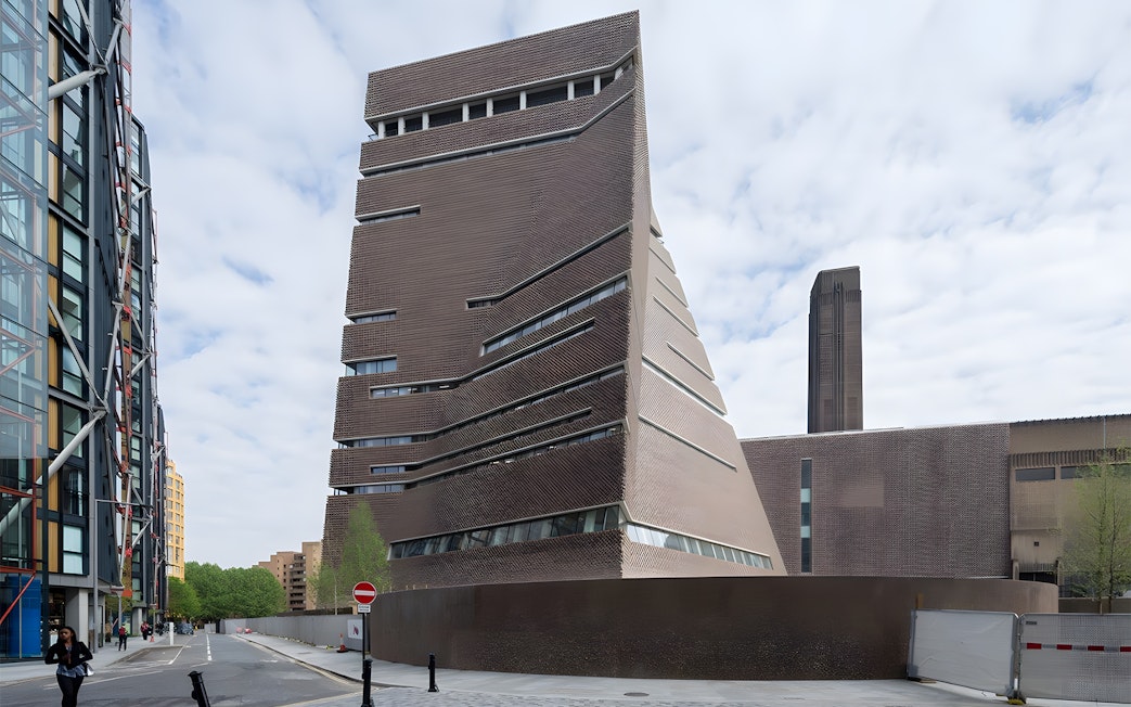 Tate Modern's modern extension with geometric design in London.