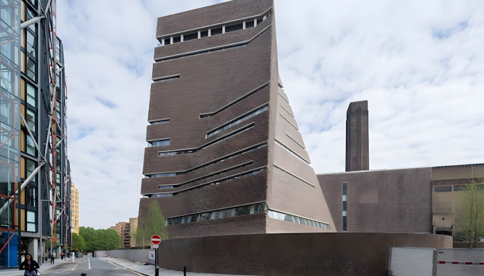 Tate Modern's modern extension with geometric design in London.
