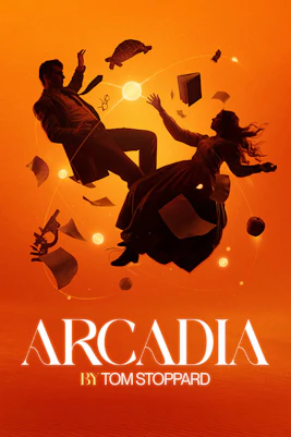 Arcadia play poster with floating figures and objects, Westend production