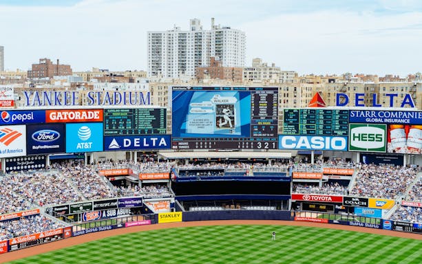 Yankee Stadium scoreboard during New York Yankees vs Kansas City Royals game, July 22, 2023.