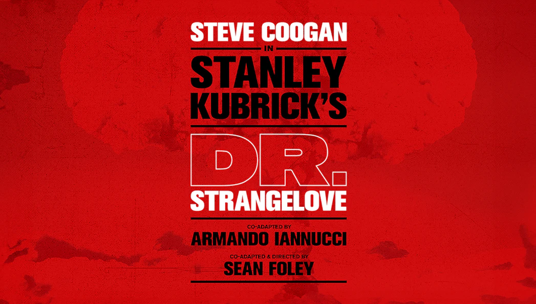 Red poster for Stanley Kubrick's Dr. Strangelove with text details.