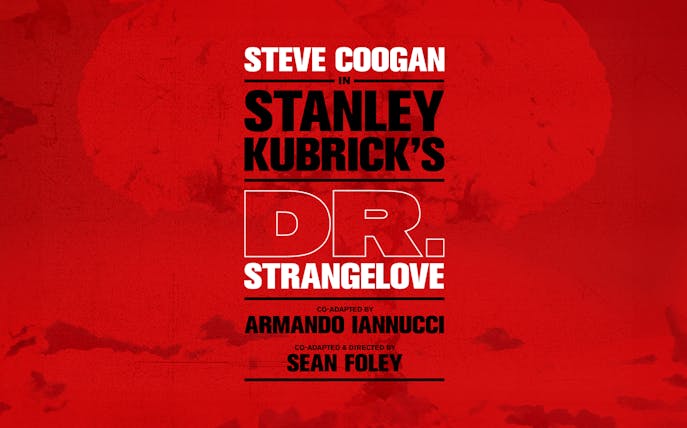 Red poster for Stanley Kubrick's Dr. Strangelove with text details.
