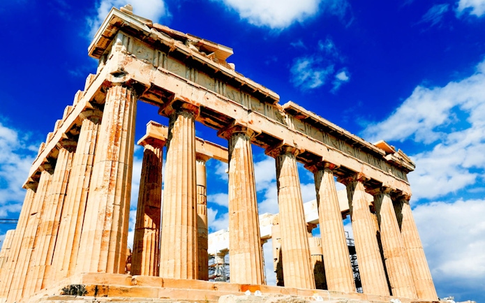 Acropolis Parthenon under blue sky, Athens, Greece.