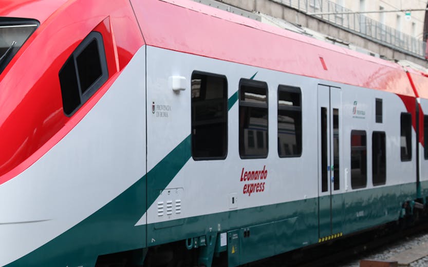 Leonardo Express train at Leonardo da Vinci–Fiumicino Airport station.