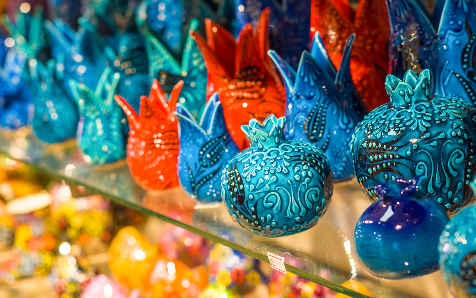 Colorful ceramic pomegranate ornaments