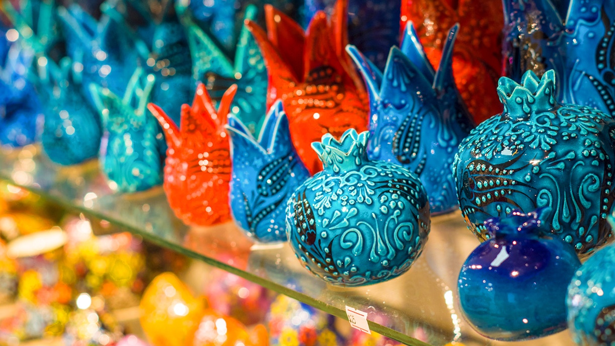 Colorful ceramic pomegranate ornaments
