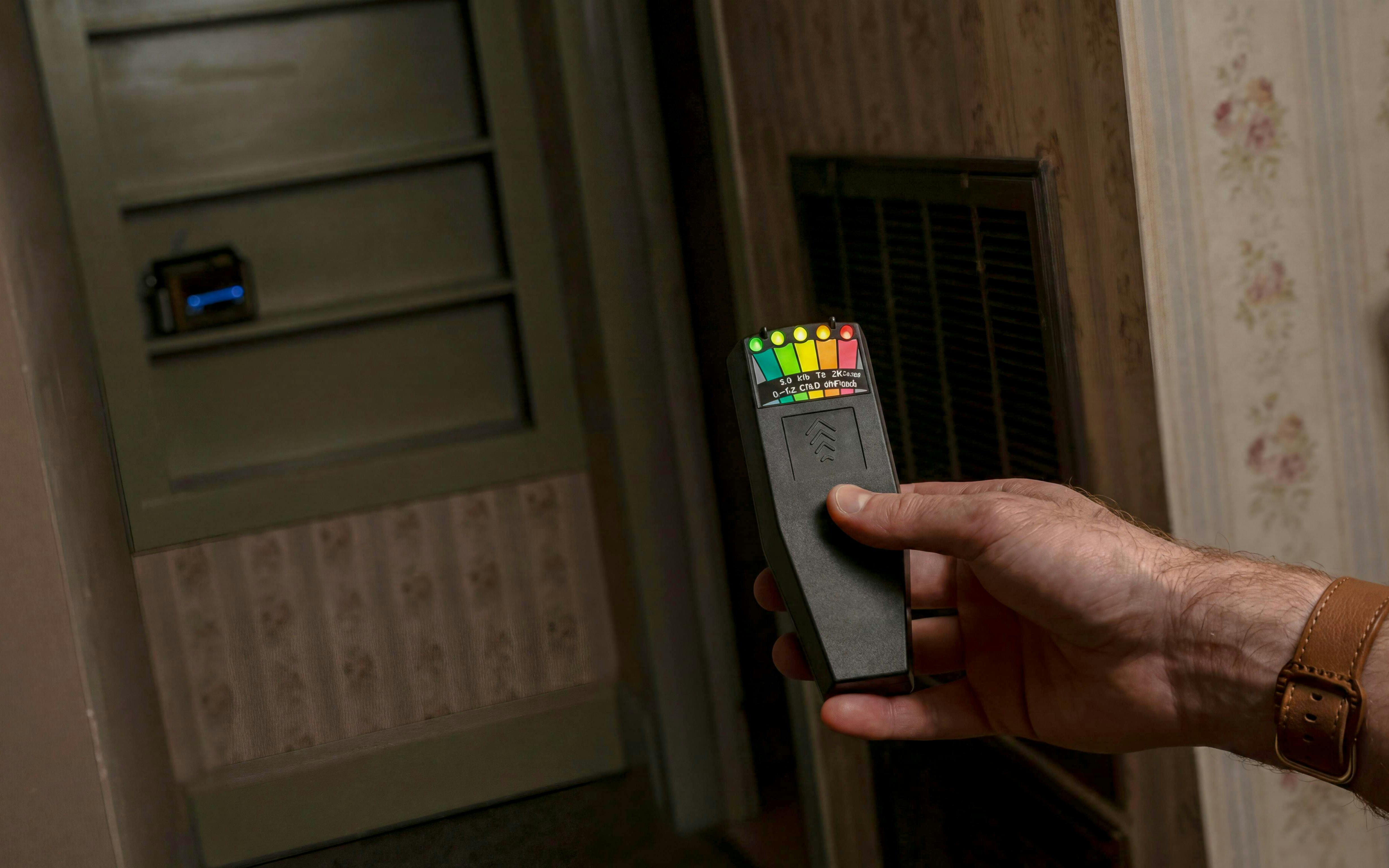 Hand holding an EMF meter during a paranormal investigation in Savannah.