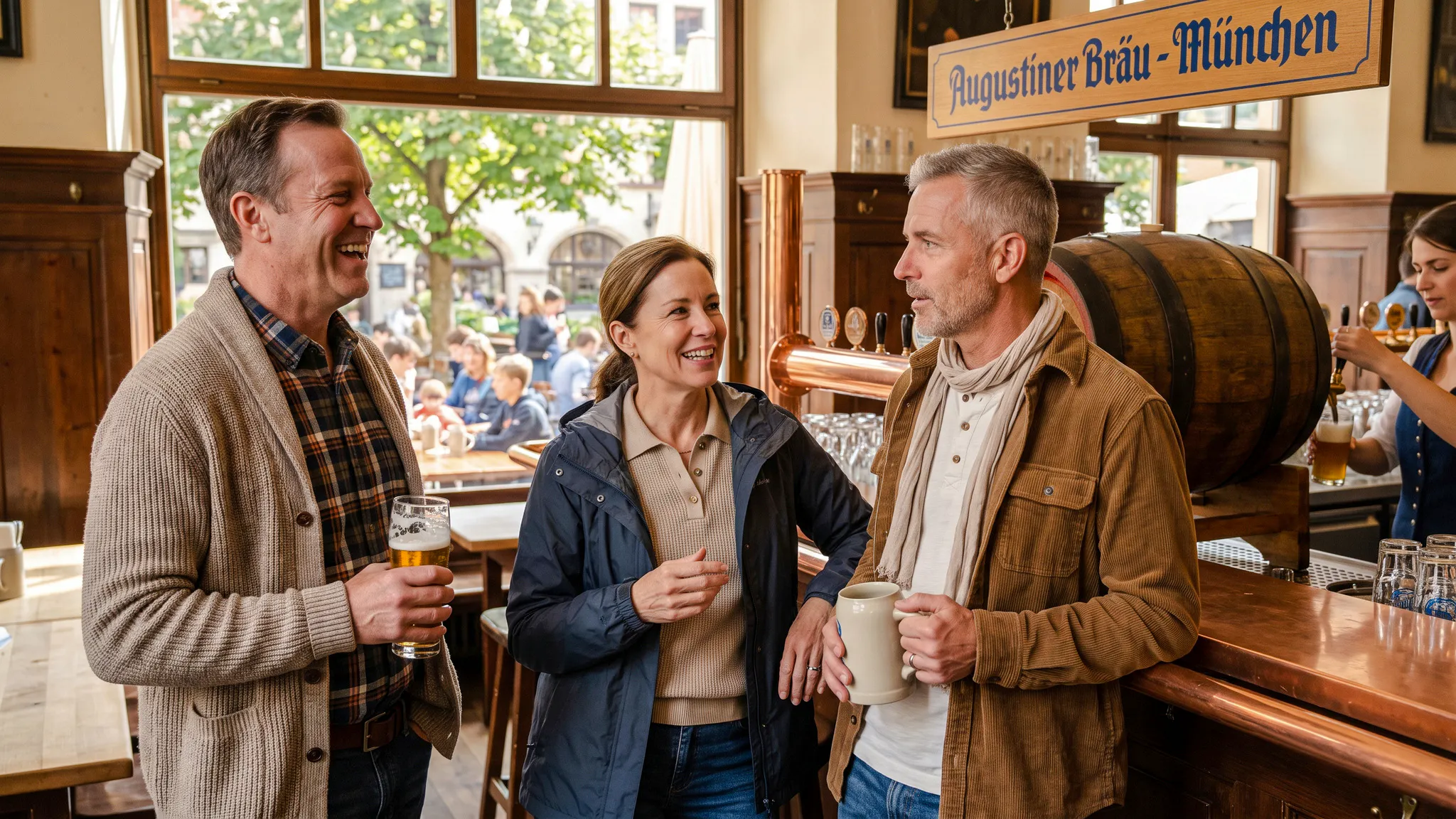 Group enjoying beer at Augustiner Bräu during Munich's Oktoberfest Keg Tapping tour.