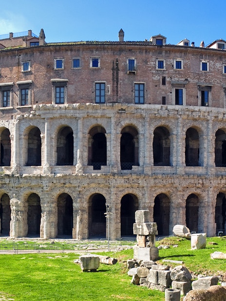 Theatre of Marcellus in Rome with ancient arches and columns.