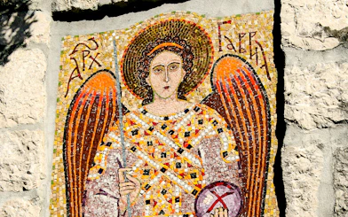 Mosaic of angel at Kom Monastery, Lake Skadar.