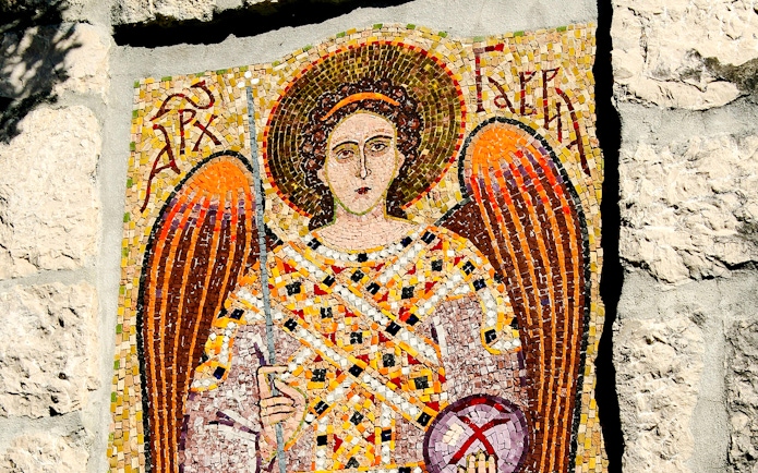Mosaic of angel at Kom Monastery, Lake Skadar.