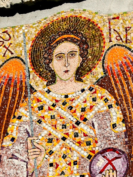 Mosaic of angel at Kom Monastery, Lake Skadar.