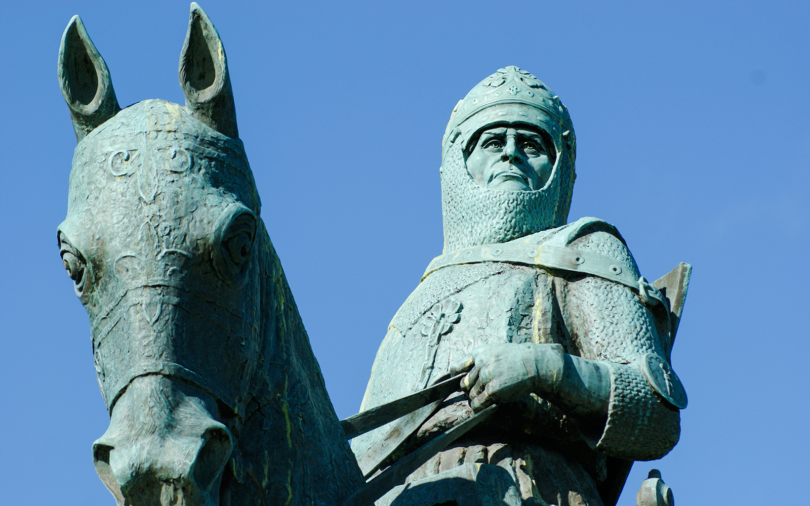 Statue of Robert the Bruce on horseback in Stirling, Scotland.