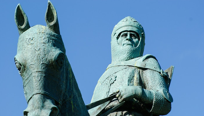 Statue of Robert the Bruce on horseback in Stirling, Scotland.