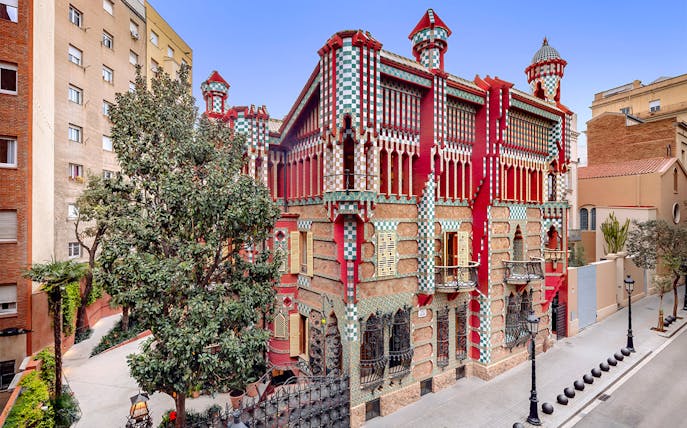 Casa Vicens in Barcelona, showcasing colorful Moorish architecture and intricate tile work.