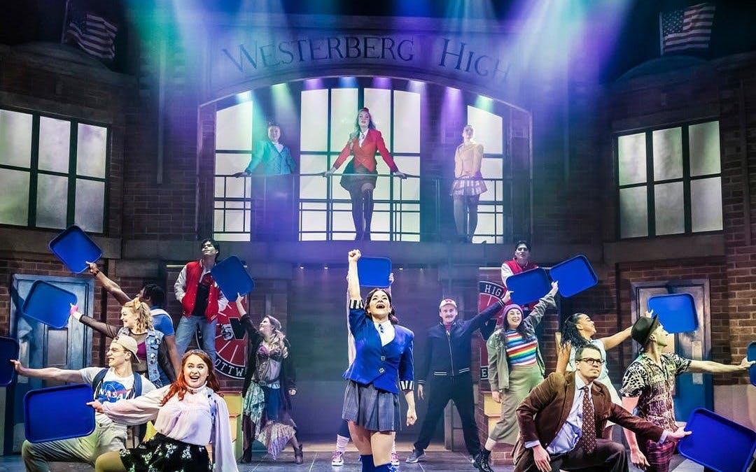 Performers on stage during Heathers the Musical at Westerberg High, West End production.