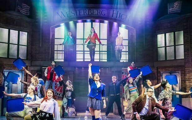 Performers on stage during Heathers the Musical at Westerberg High, West End production.