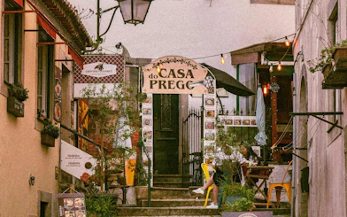Outdoor dining area at Casa do Prego restaurant in Sintra, Portugal.