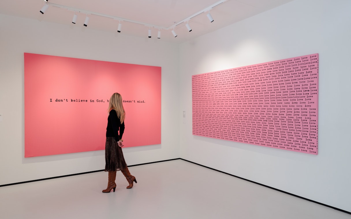 Guest viewing contemporary art at Moco Museum London exhibit.