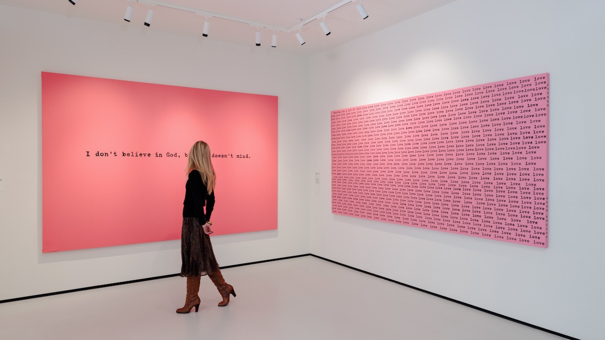 Guest viewing contemporary art at Moco Museum London exhibit.