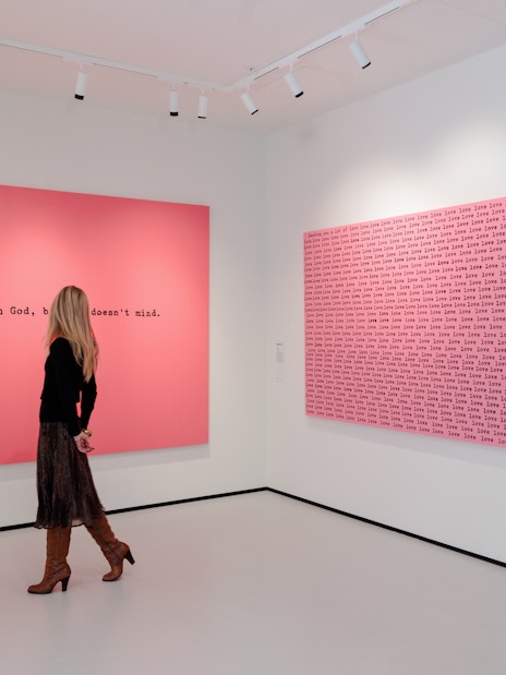 Guest viewing contemporary art at Moco Museum London exhibit.