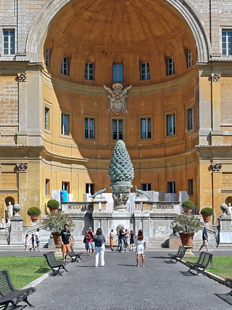 Courtyard of the Vatican Museums in Rome with the Pinecone Sculpture.