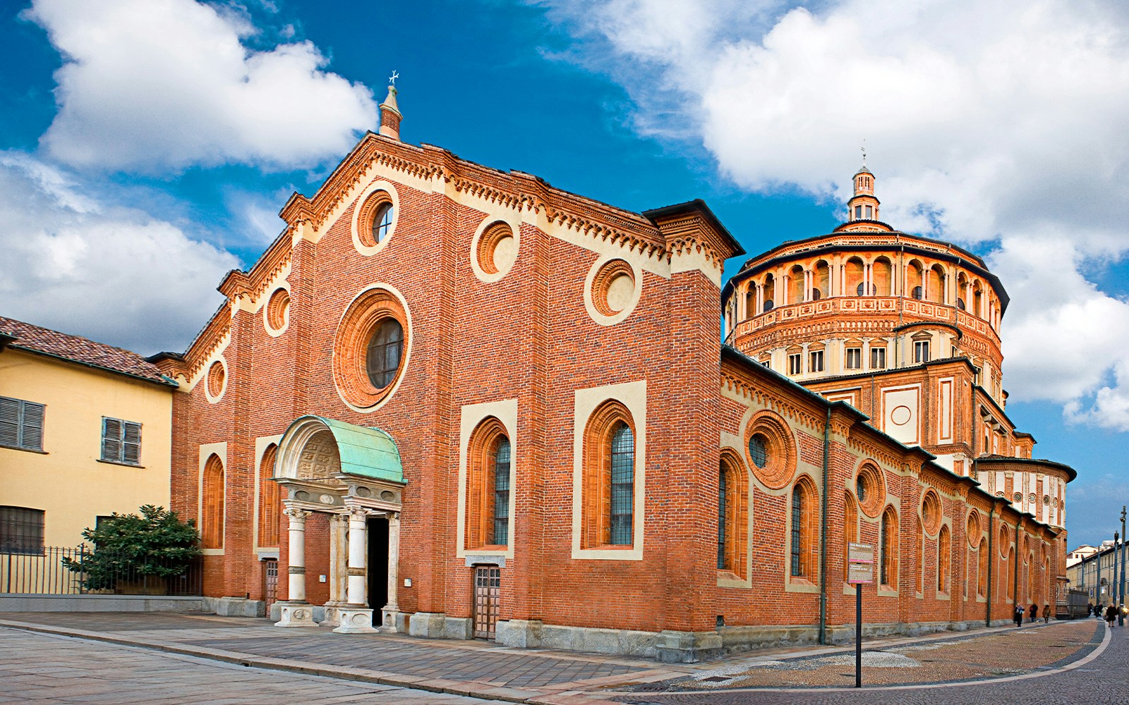 Cattedrale Santa Maria delle Grazie exterior with intricate architectural details in Milan, Italy.
