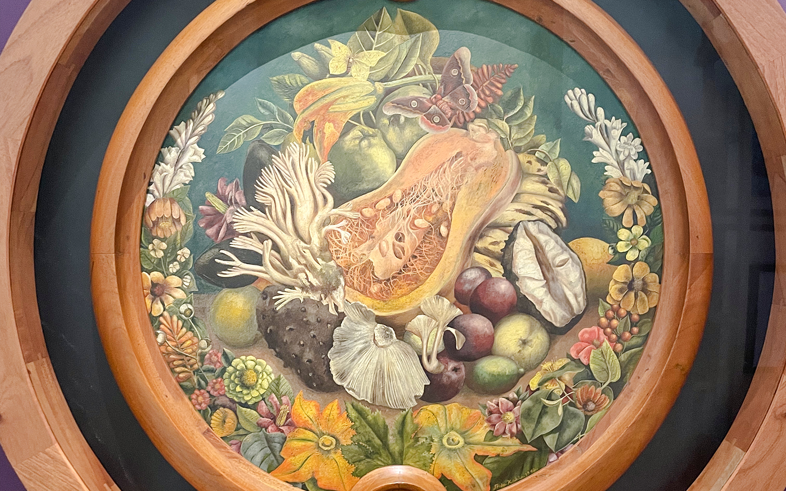 Still life painting of fruits and vegetables at Frida Kahlo Museum, Mexico City.