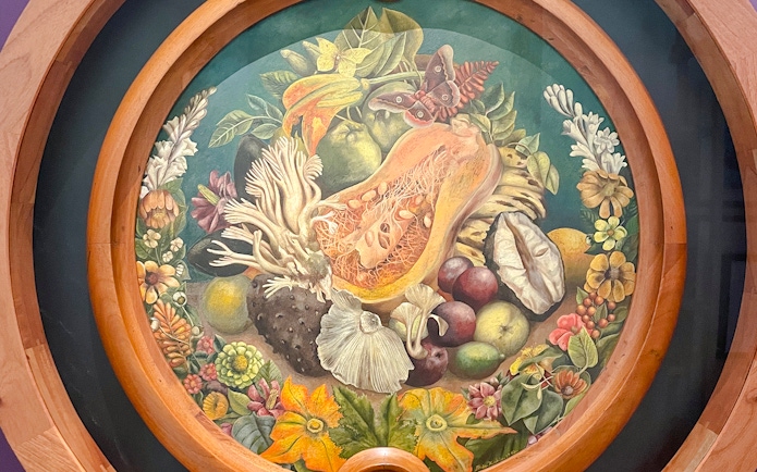 Still life painting of fruits and vegetables at Frida Kahlo Museum, Mexico City.