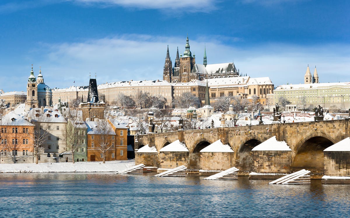 Prague castle and Charles bridge during winters