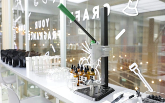 Perfume making tools and bottles at Bangkok workshop.